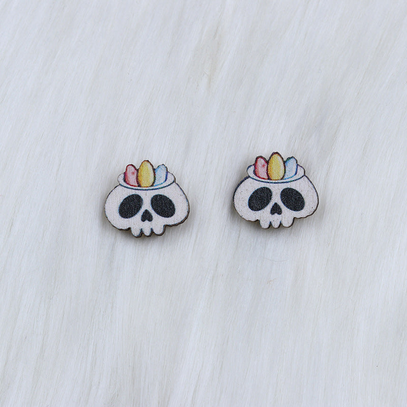Wholesale Skull Spider Ghost Wood Earrings